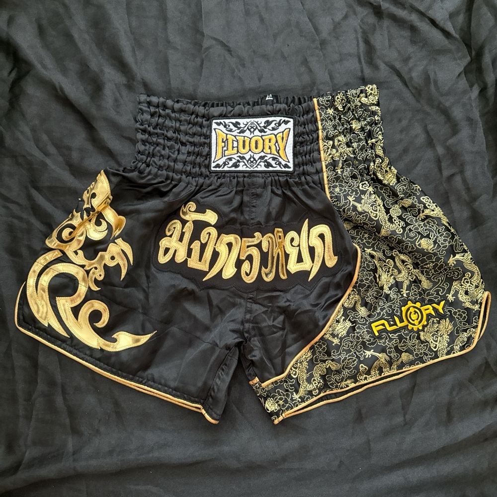 Black and Gold Women's Athletic Shorts Muay Thai Shorts